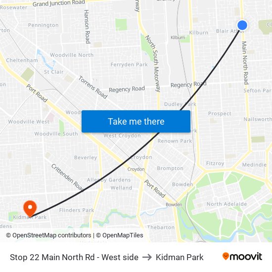 Stop 22 Main North Rd - West side to Kidman Park map