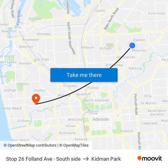 Stop 26 Folland Ave - South side to Kidman Park map