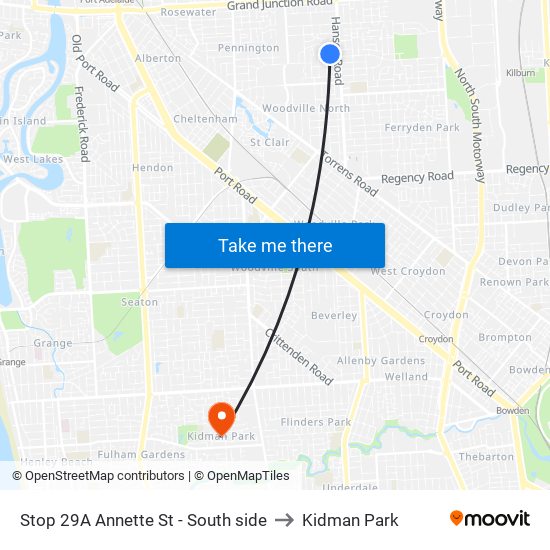 Stop 29A Annette St - South side to Kidman Park map