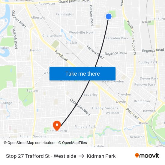 Stop 27 Trafford St - West side to Kidman Park map