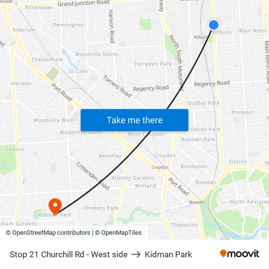 Stop 21 Churchill Rd - West side to Kidman Park map