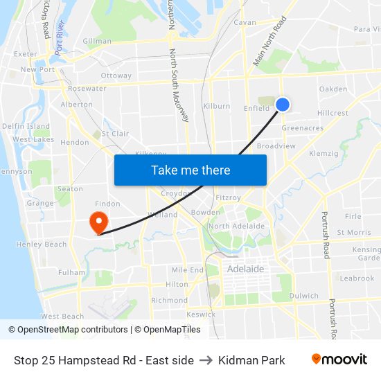 Stop 25 Hampstead Rd - East side to Kidman Park map