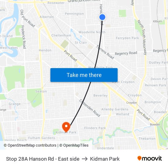 Stop 28A Hanson Rd - East side to Kidman Park map