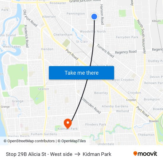 Stop 29B Alicia St - West side to Kidman Park map