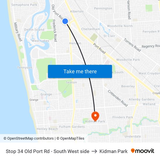 Stop 34 Old Port Rd - South West side to Kidman Park map