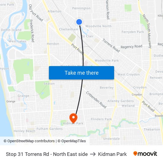 Stop 31 Torrens Rd - North East side to Kidman Park map