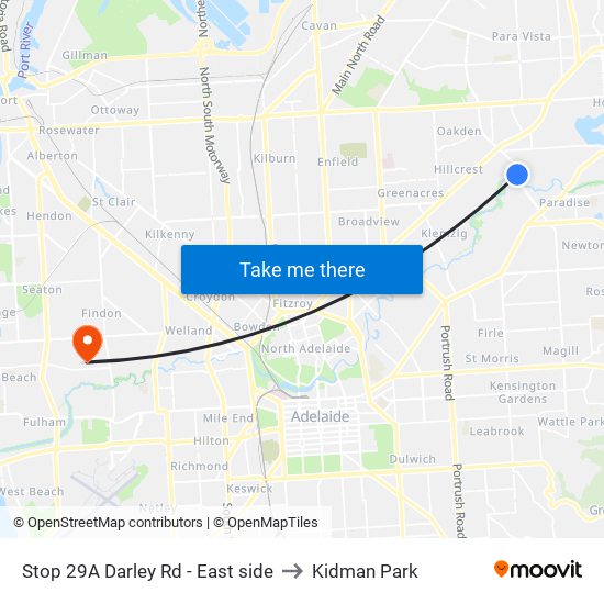 Stop 29A Darley Rd - East side to Kidman Park map