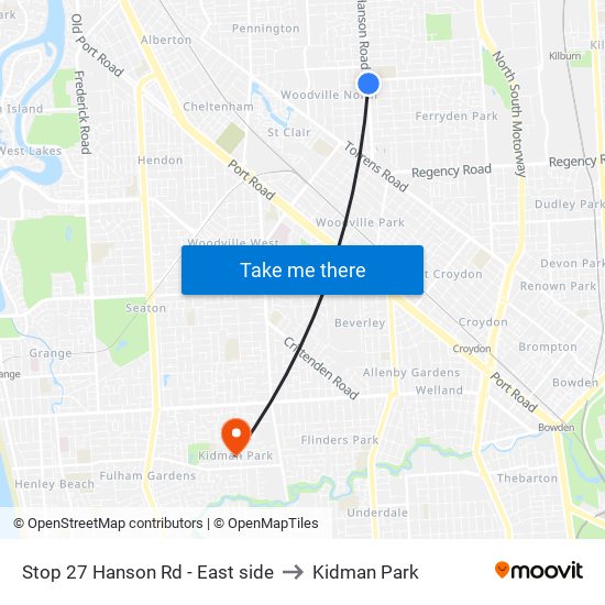 Stop 27 Hanson Rd - East side to Kidman Park map