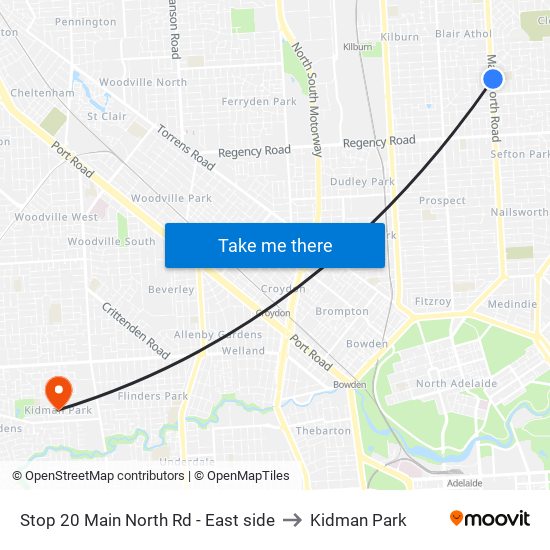 Stop 20 Main North Rd - East side to Kidman Park map