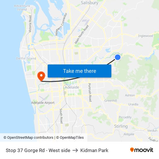 Stop 37 Gorge Rd - West side to Kidman Park map