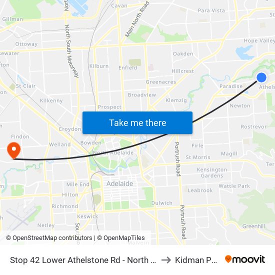 Stop 42 Lower Athelstone Rd - North side to Kidman Park map