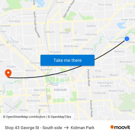 Stop 43 George St - South side to Kidman Park map