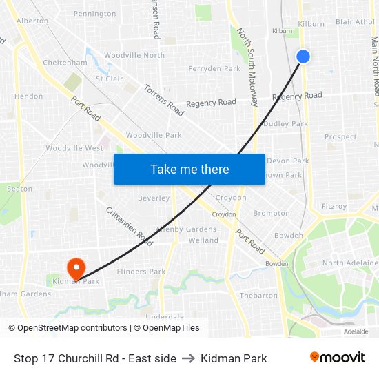 Stop 17 Churchill Rd - East side to Kidman Park map