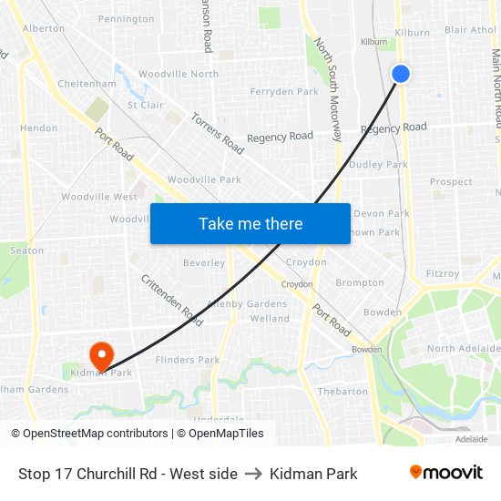 Stop 17 Churchill Rd - West side to Kidman Park map