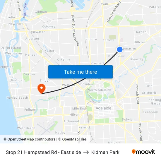 Stop 21 Hampstead Rd - East side to Kidman Park map