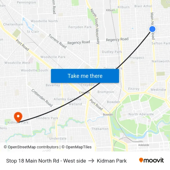 Stop 18 Main North Rd - West side to Kidman Park map