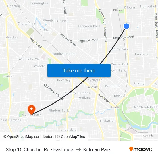 Stop 16 Churchill Rd - East side to Kidman Park map