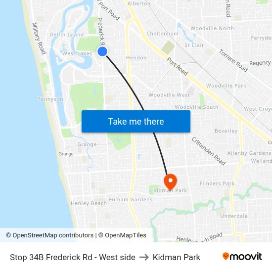 Stop 34B Frederick Rd - West side to Kidman Park map