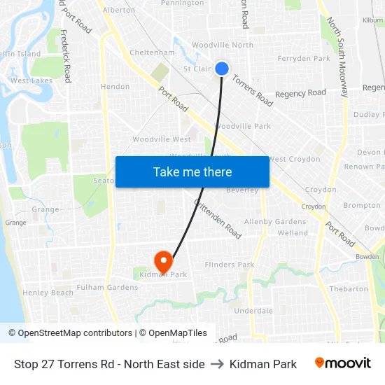 Stop 27 Torrens Rd - North East side to Kidman Park map