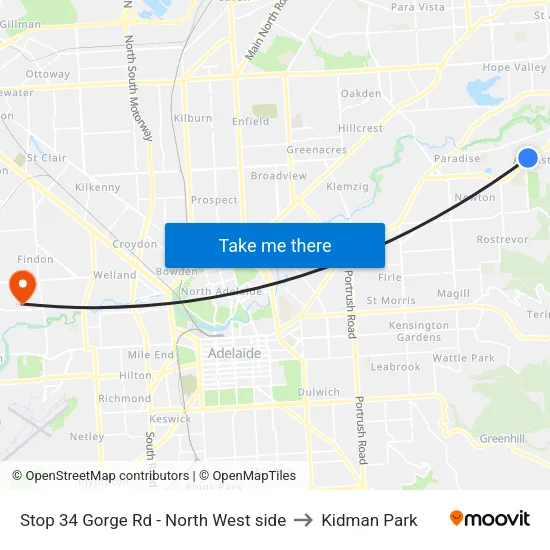 Stop 34 Gorge Rd - North West side to Kidman Park map