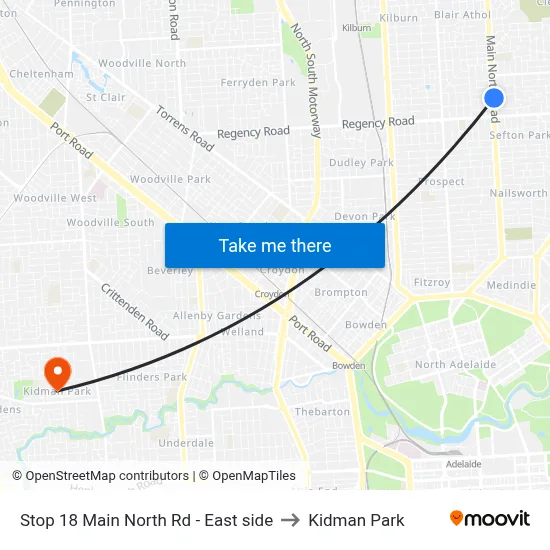 Stop 18 Main North Rd - East side to Kidman Park map