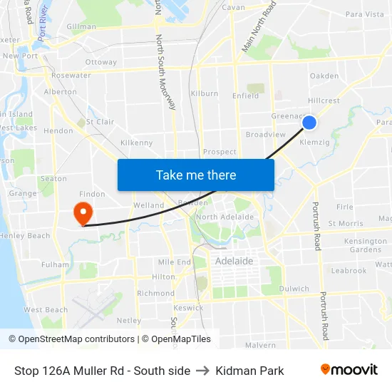 Stop 126A Muller Rd - South side to Kidman Park map