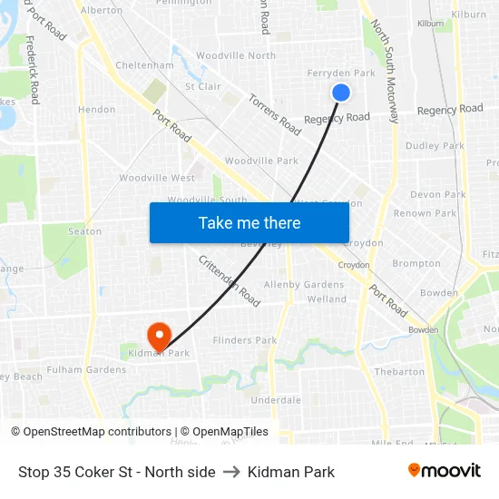 Stop 35 Coker St - North side to Kidman Park map