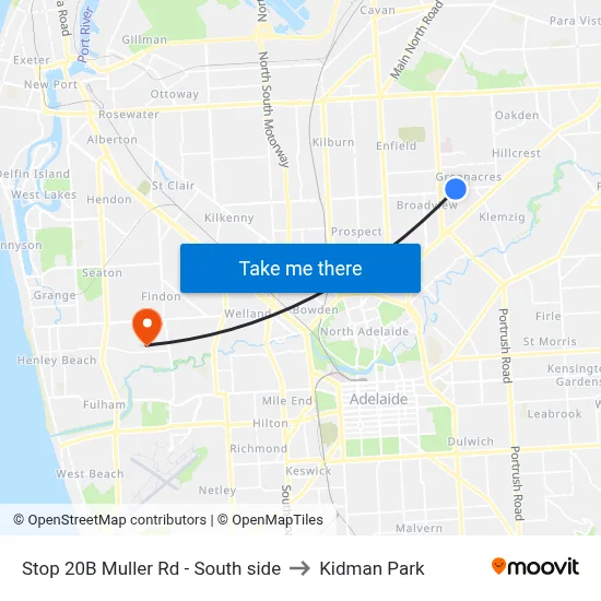 Stop 20B Muller Rd - South side to Kidman Park map