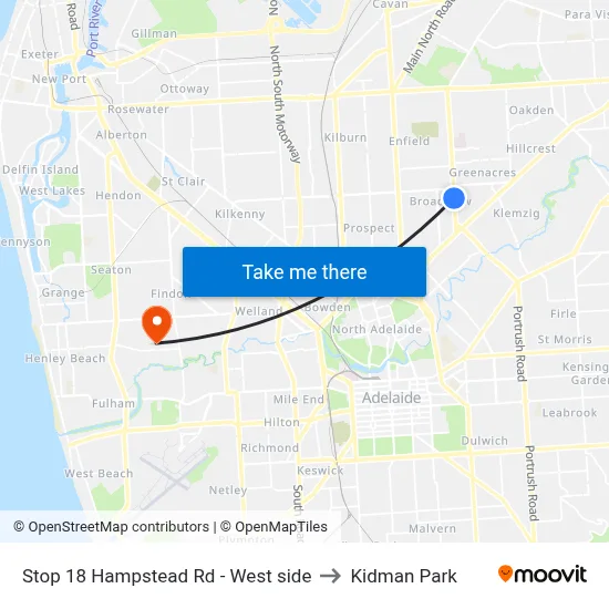 Stop 18 Hampstead Rd - West side to Kidman Park map