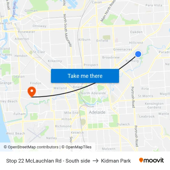 Stop 22 McLauchlan Rd - South side to Kidman Park map