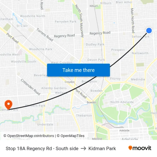 Stop 18A Regency Rd - South side to Kidman Park map