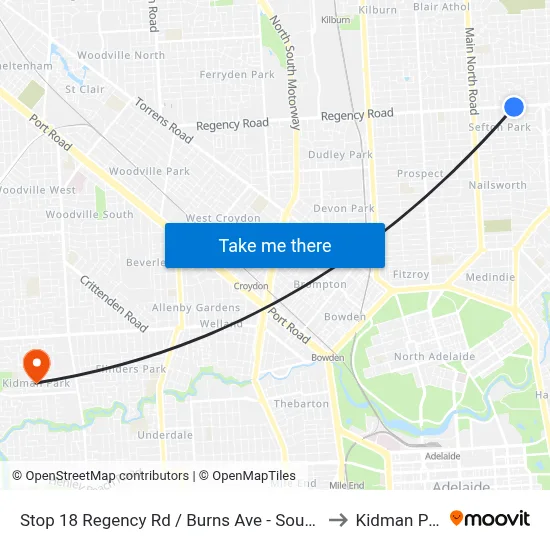 Stop 18 Regency Rd / Burns Ave - South side to Kidman Park map