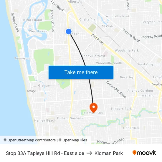 Stop 33A Tapleys Hill Rd - East side to Kidman Park map