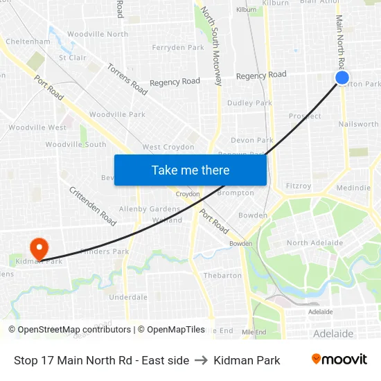 Stop 17 Main North Rd - East side to Kidman Park map