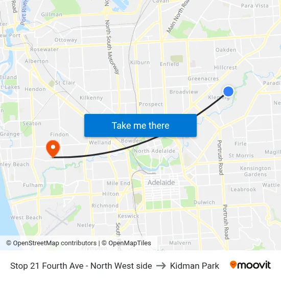 Stop 21 Fourth Ave - North West side to Kidman Park map