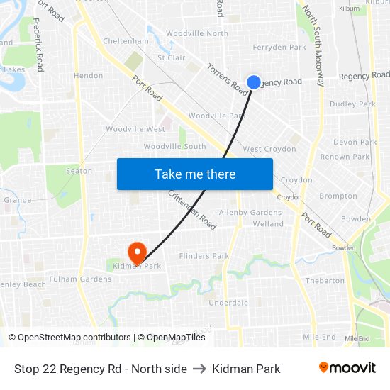 Stop 22 Regency Rd - North side to Kidman Park map