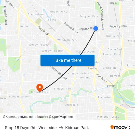 Stop 18 Days Rd - West side to Kidman Park map