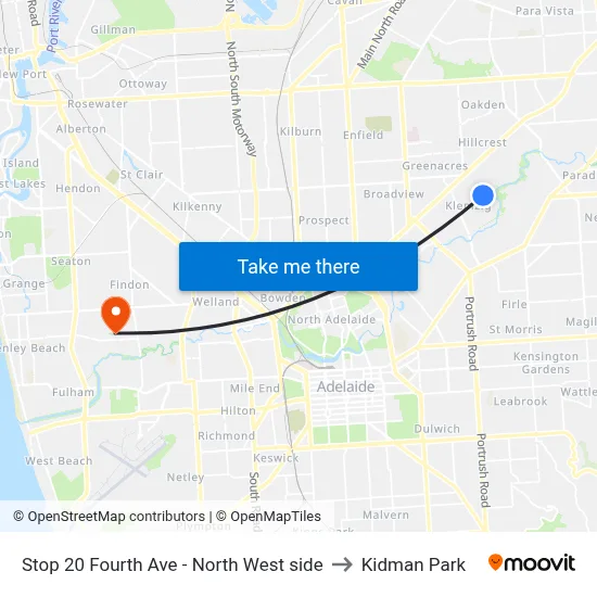 Stop 20 Fourth Ave - North West side to Kidman Park map