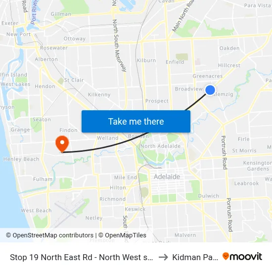 Stop 19 North East Rd - North West side to Kidman Park map