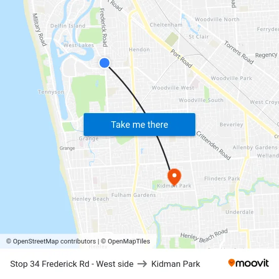 Stop 34 Frederick Rd - West side to Kidman Park map