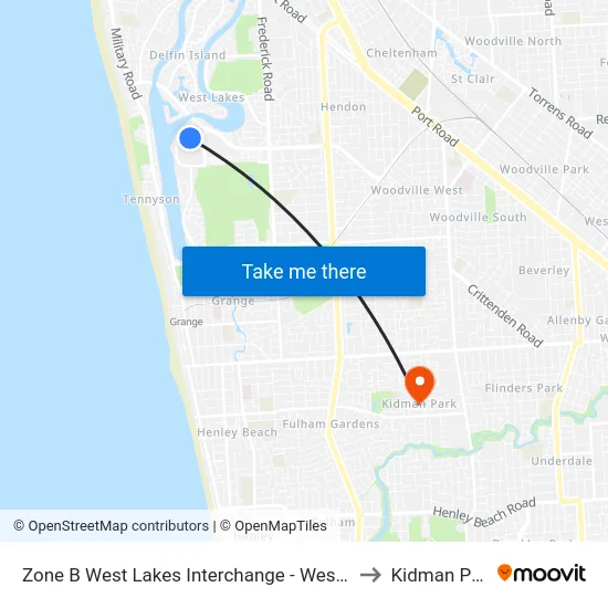 Zone B West Lakes Interchange - West side to Kidman Park map