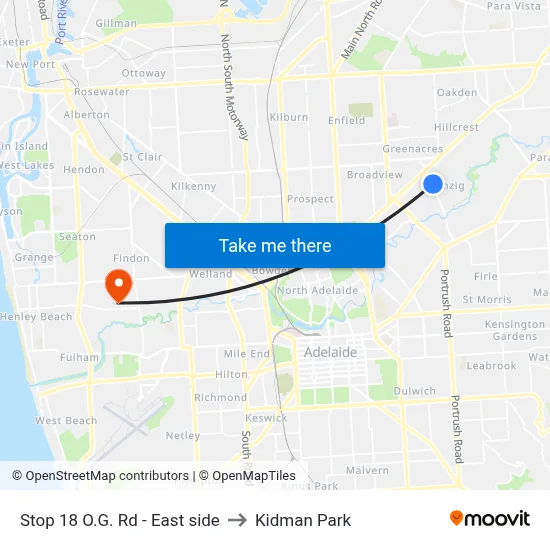 Stop 18 O.G. Rd - East side to Kidman Park map