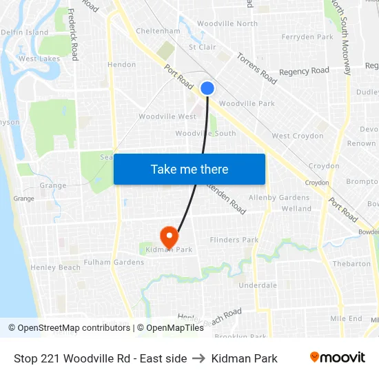 Stop 221 Woodville Rd - East side to Kidman Park map