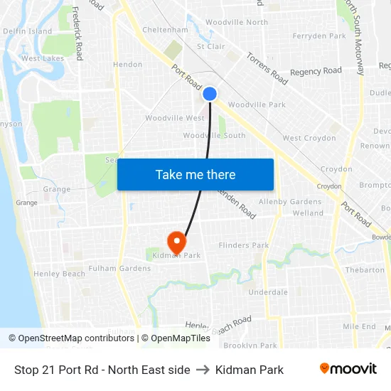 Stop 21 Port Rd - North East side to Kidman Park map