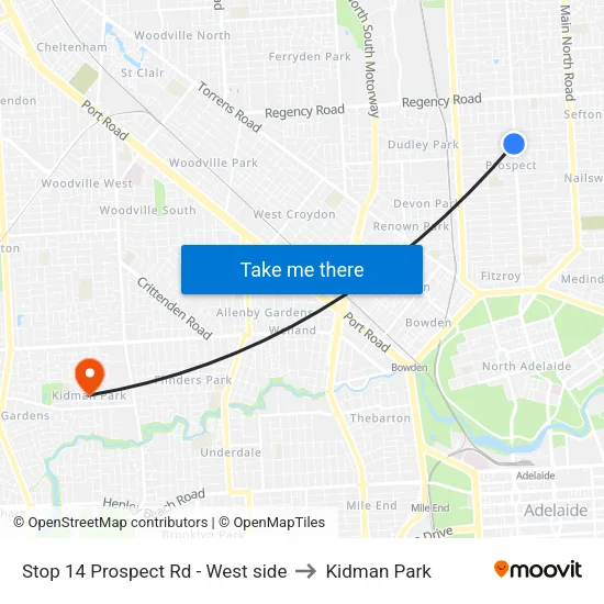 Stop 14 Prospect Rd - West side to Kidman Park map