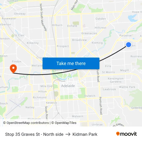 Stop 35 Graves St - North side to Kidman Park map
