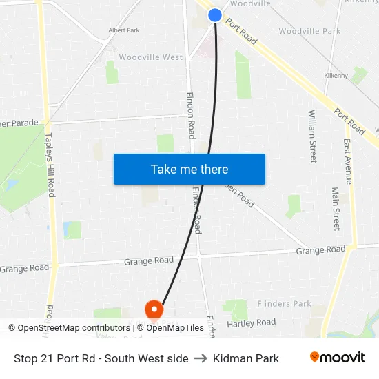 Stop 21 Port Rd - South West side to Kidman Park map