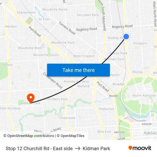 Stop 12 Churchill Rd - East side to Kidman Park map