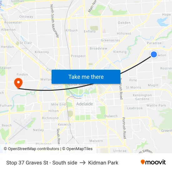 Stop 37 Graves St - South side to Kidman Park map