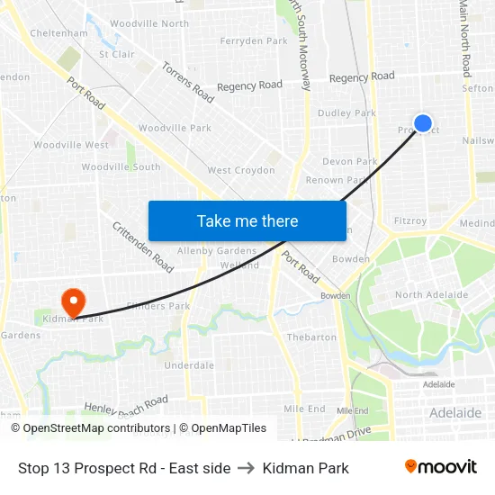 Stop 13 Prospect Rd - East side to Kidman Park map
